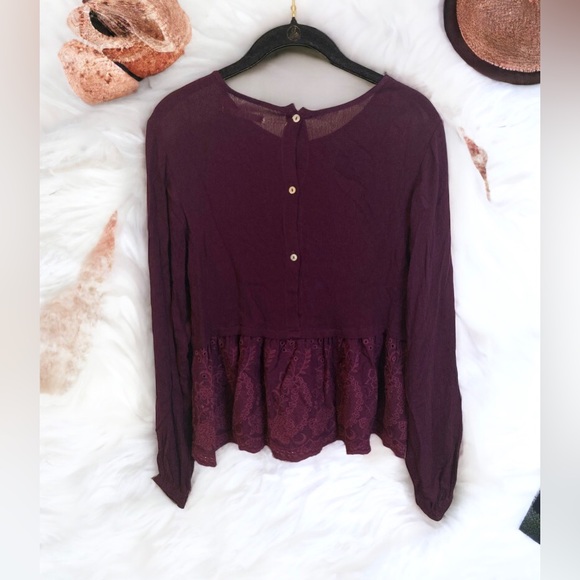 Francescas mi ami burgundy peplum eyelet embroidered blouse size small - Picture 2 of 2